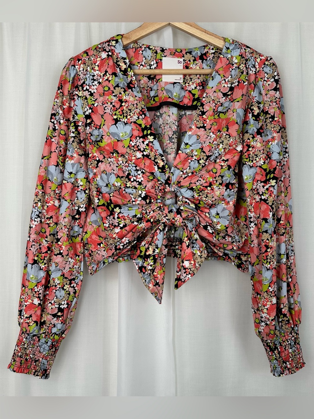 SO Floral Cutout Crop Top Size M Coquette‎ Festival Boho Cotton Blend 70s Retro